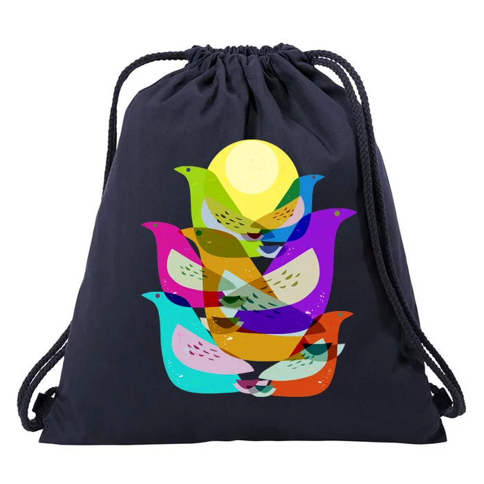 Vintage Retro Birds Drawstring Bag