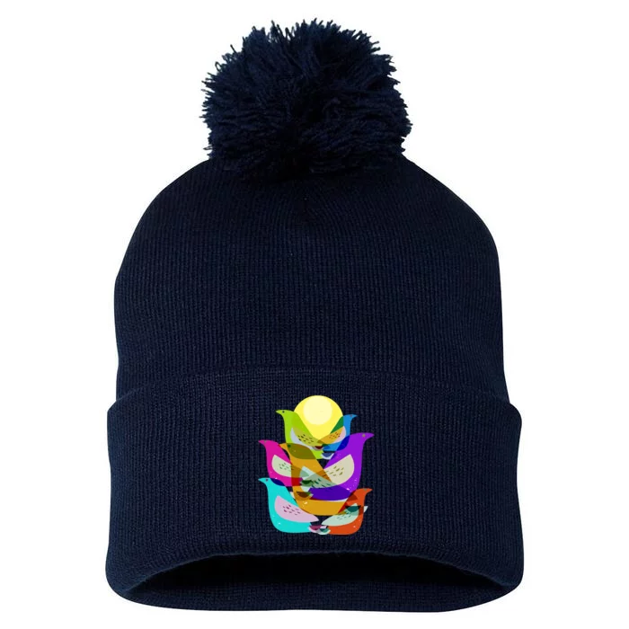 Vintage Retro Birds Pom Pom 12in Knit Beanie