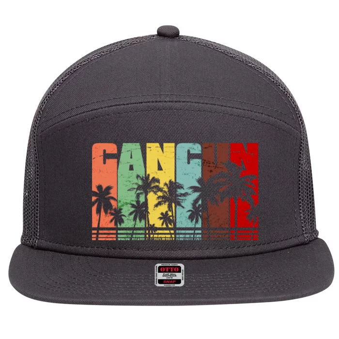 Vintage Retro Cancun Palm Tree Logo 7 Panel Mesh Trucker Snapback Hat