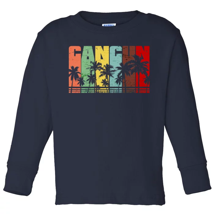 Vintage Retro Cancun Palm Tree Logo Toddler Long Sleeve Shirt