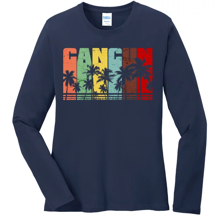 Vintage Retro Cancun Palm Tree Logo Ladies Long Sleeve Shirt