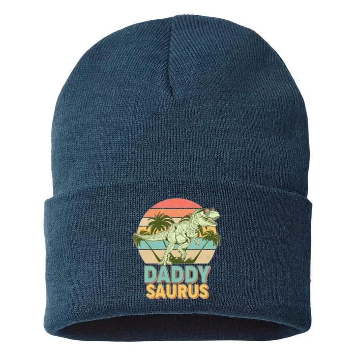 Vintage Retro Daddy Saurus T-Rex Dinosaur Sustainable Knit Beanie