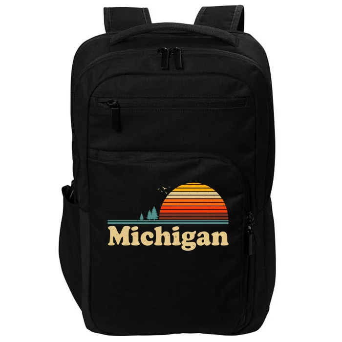 Vintage Retro Michigan Sunset Logo Impact Tech Backpack