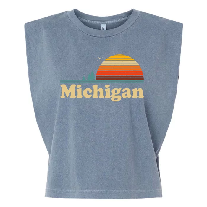 Vintage Retro Michigan Sunset Logo Garment-Dyed Women's Muscle Tee