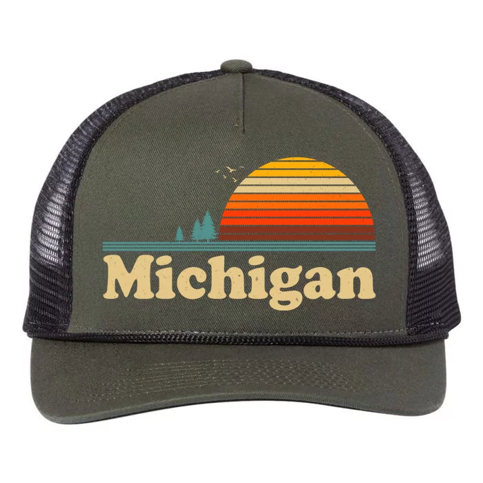 Vintage Retro Michigan Sunset Logo Retro Rope Trucker Hat Cap