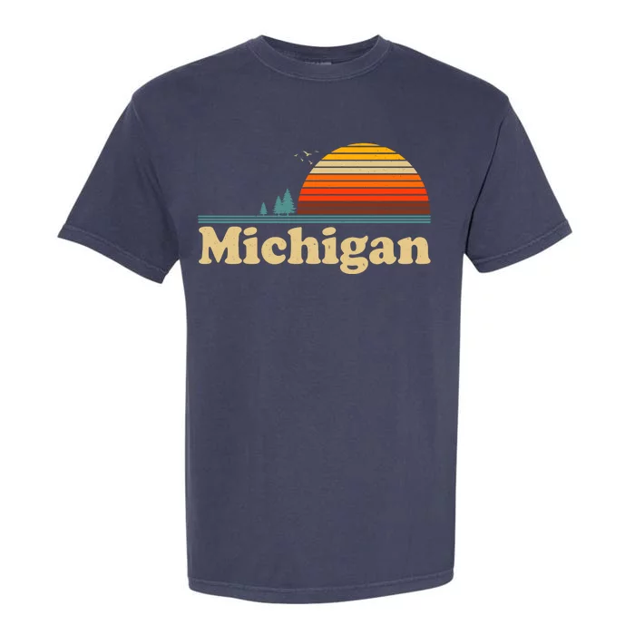 Vintage Retro Michigan Sunset Logo Garment-Dyed Heavyweight T-Shirt