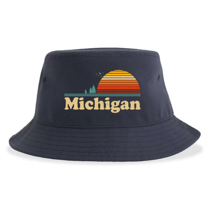 Vintage Retro Michigan Sunset Logo Sustainable Bucket Hat