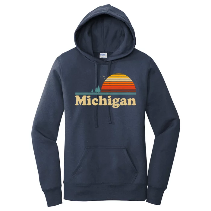 Vintage Retro Michigan Sunset Logo Women's Pullover Hoodie