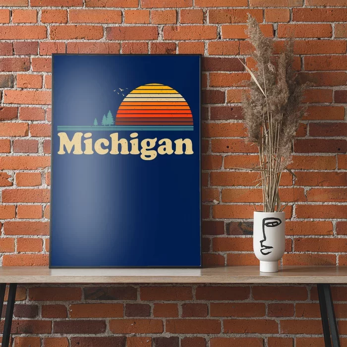 Vintage Retro Michigan Sunset Logo Poster