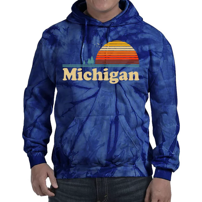 Vintage Retro Michigan Sunset Logo Tie Dye Hoodie