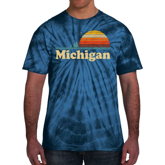 Vintage Retro Michigan Sunset Logo Tie-Dye T-Shirt