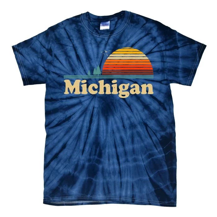 Vintage Retro Michigan Sunset Logo Tie-Dye T-Shirt