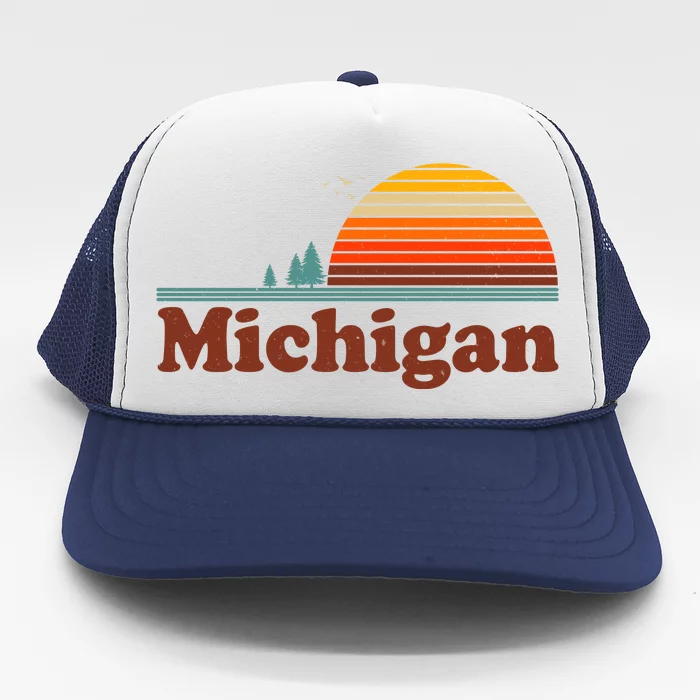 Vintage Retro Michigan Sunset Logo Trucker Hat