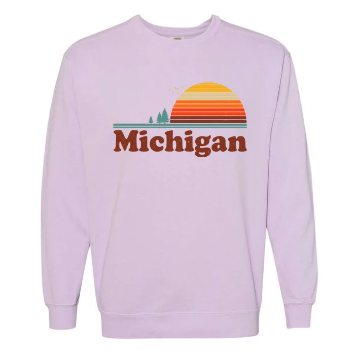 Vintage Retro Michigan Sunset Logo Garment-Dyed Sweatshirt