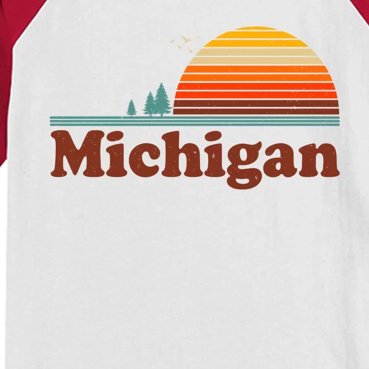 Vintage Retro Michigan Sunset Logo Kids Colorblock Raglan Jersey