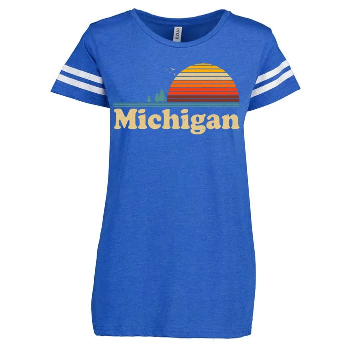 Vintage Retro Michigan Sunset Logo Enza Ladies Jersey Football T-Shirt