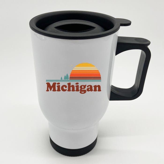 Vintage Retro Michigan Sunset Logo Front & Back Stainless Steel Travel Mug