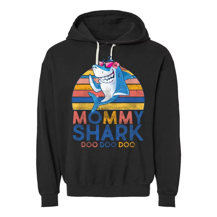 Vintage Retro Mommy Shark Doo Garment-Dyed Fleece Hoodie