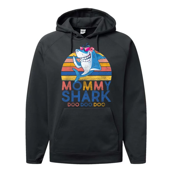 Vintage Retro Mommy Shark Doo Performance Fleece Hoodie