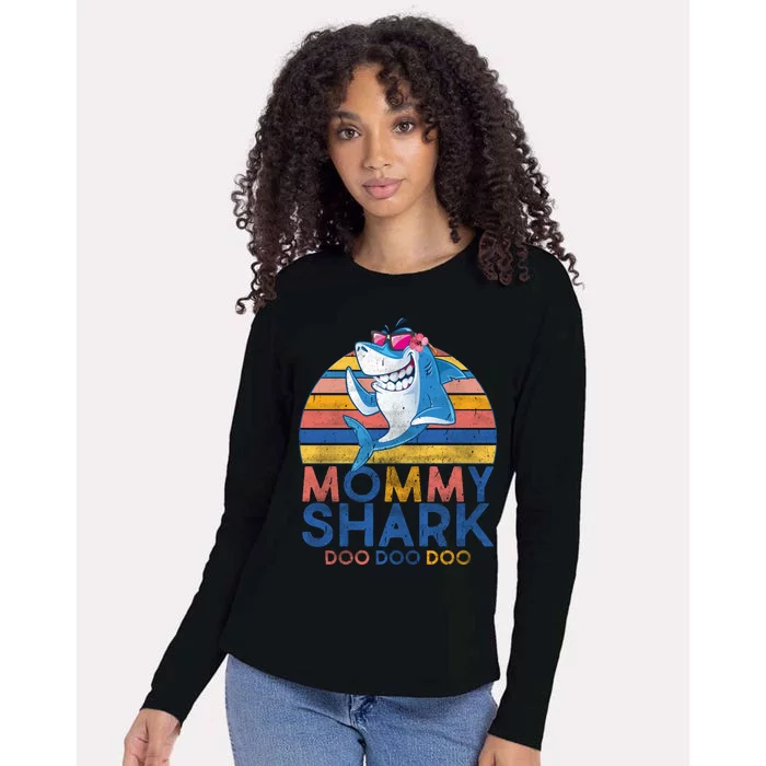 Vintage Retro Mommy Shark Doo Womens Cotton Relaxed Long Sleeve T-Shirt