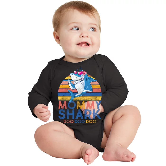 Vintage Retro Mommy Shark Doo Baby Long Sleeve Bodysuit