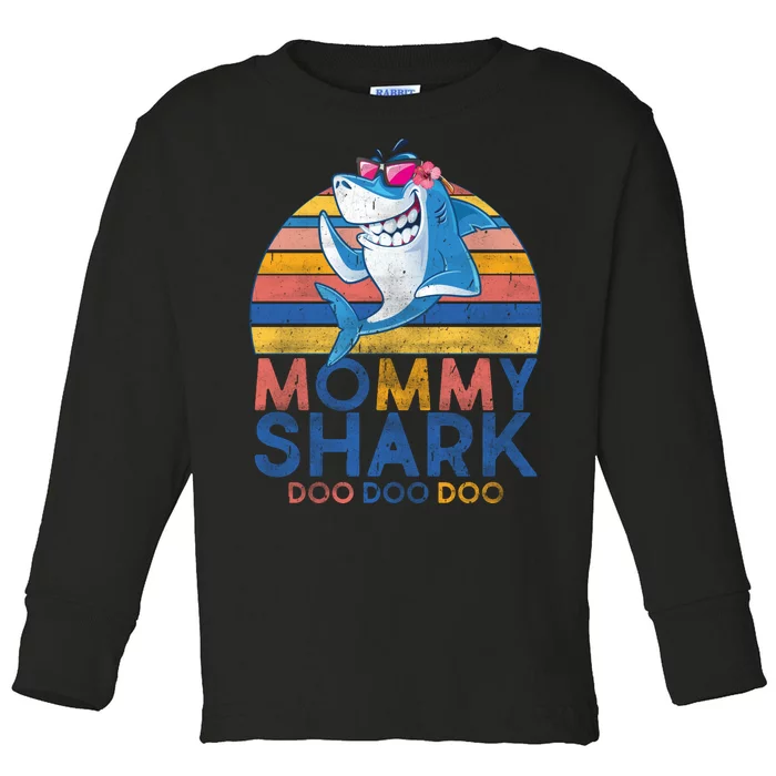 Vintage Retro Mommy Shark Doo Toddler Long Sleeve Shirt