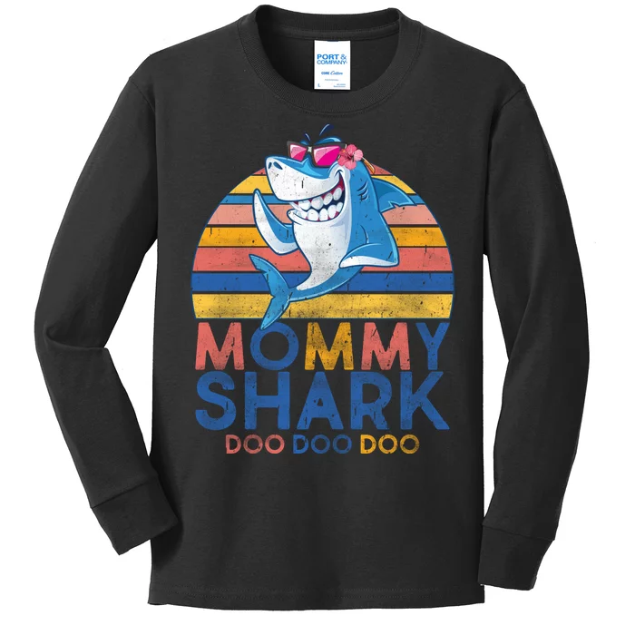 Vintage Retro Mommy Shark Doo Kids Long Sleeve Shirt