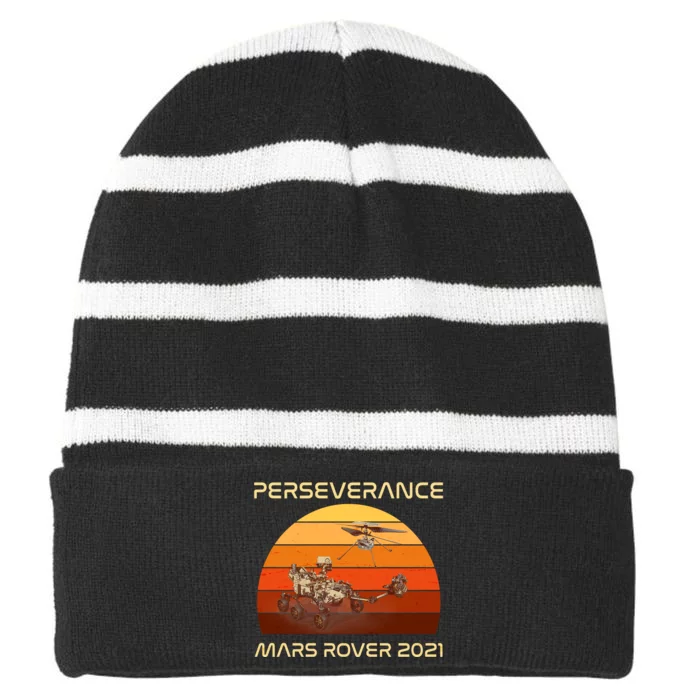 Vintage Retro Perseverance Mars Rover 2021 Striped Beanie with Solid Band