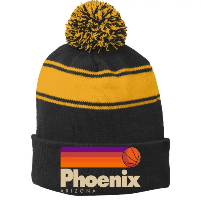 Vintage Retro Phoenix Arizona Basketball Logo Stripe Pom Pom Beanie