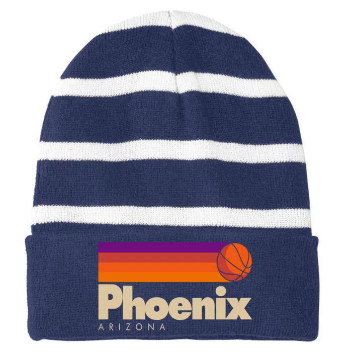 Vintage Retro Phoenix Arizona Basketball Logo Striped Beanie with Solid Band