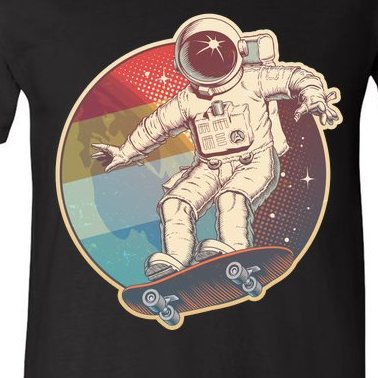 Vintage Retro Skateboarding Astronaut V-Neck T-Shirt