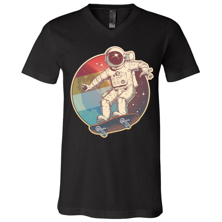 Vintage Retro Skateboarding Astronaut V-Neck T-Shirt