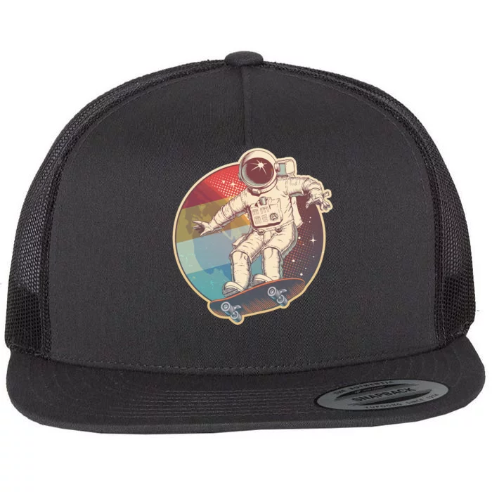 Vintage Retro Skateboarding Astronaut Flat Bill Trucker Hat