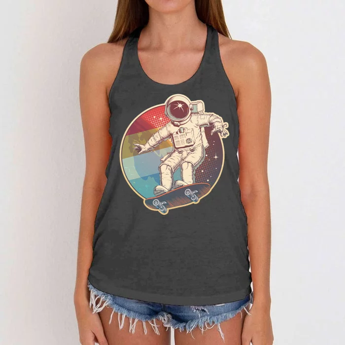 Vintage Retro Skateboarding Astronaut Women's Knotted Racerback Tank