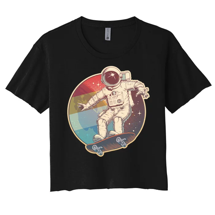 Vintage Retro Skateboarding Astronaut Women's Crop Top Tee