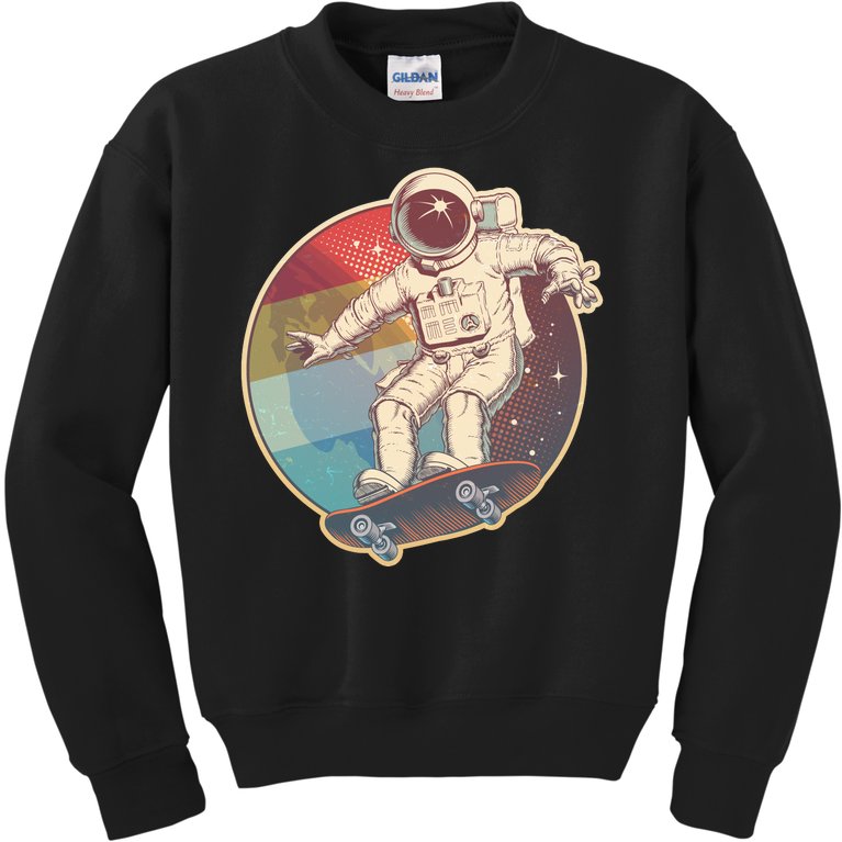 Vintage Retro Skateboarding Astronaut Kids Sweatshirt