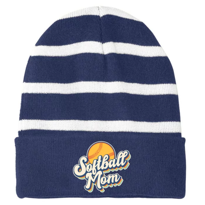 Vintage Retro Softball Mom Striped Beanie with Solid Band