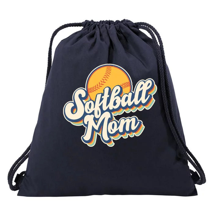 Vintage Retro Softball Mom Drawstring Bag