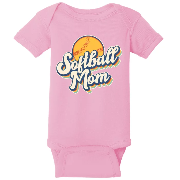 Vintage Retro Softball Mom Baby Bodysuit