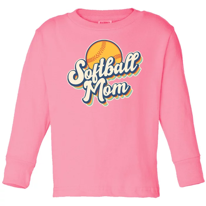 Vintage Retro Softball Mom Toddler Long Sleeve Shirt