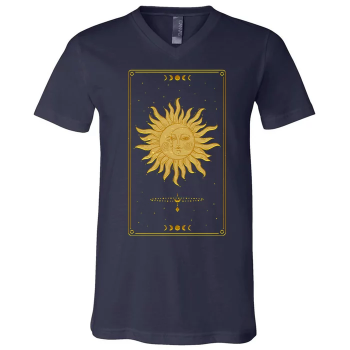 Vintage Retro Sun and Moon Tarot Card V-Neck T-Shirt