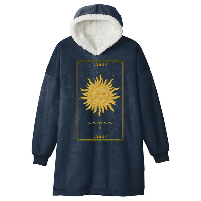 Vintage Retro Sun and Moon Tarot Card Hooded Wearable Blanket