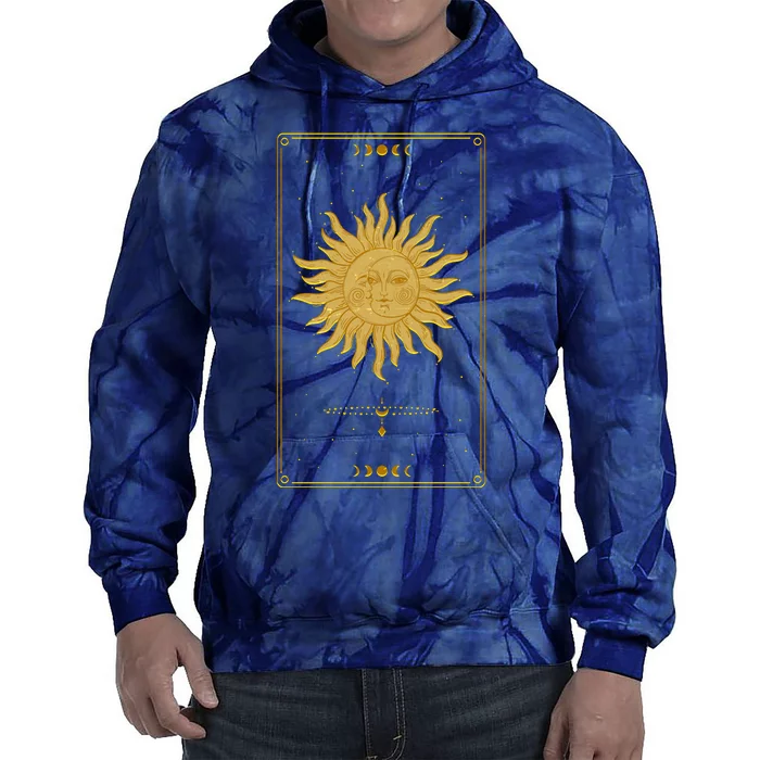 Vintage Retro Sun and Moon Tarot Card Tie Dye Hoodie