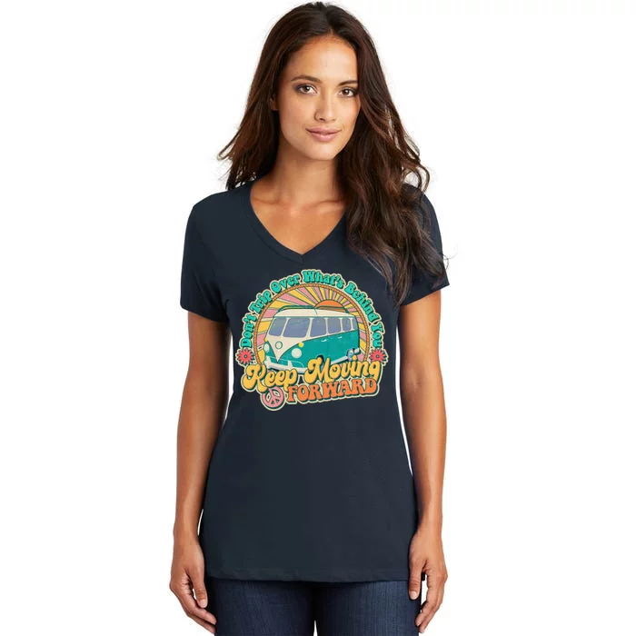 Vintage Retro VW Bus Keep Moving Forward Sunshine Women's V-Neck T-Shirt