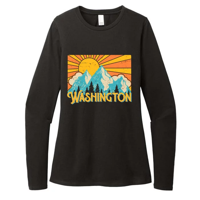 Vintage Retro Washington Sunshine Mountains Womens CVC Long Sleeve Shirt