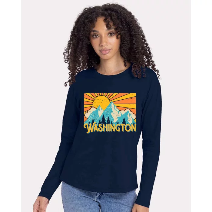 Vintage Retro Washington Sunshine Mountains Womens Cotton Relaxed Long Sleeve T-Shirt