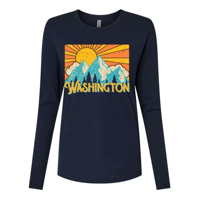 Vintage Retro Washington Sunshine Mountains Womens Cotton Relaxed Long Sleeve T-Shirt