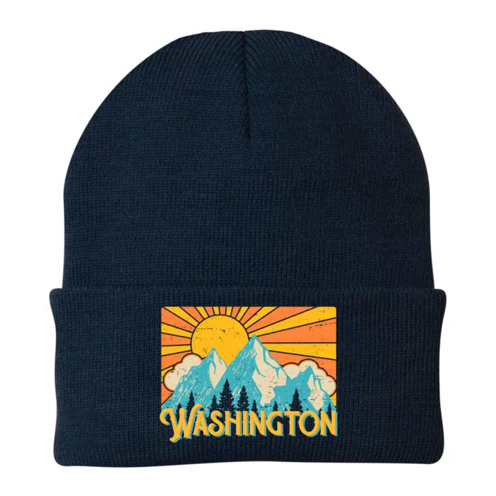 Vintage Retro Washington Sunshine Mountains Knit Cap Winter Beanie