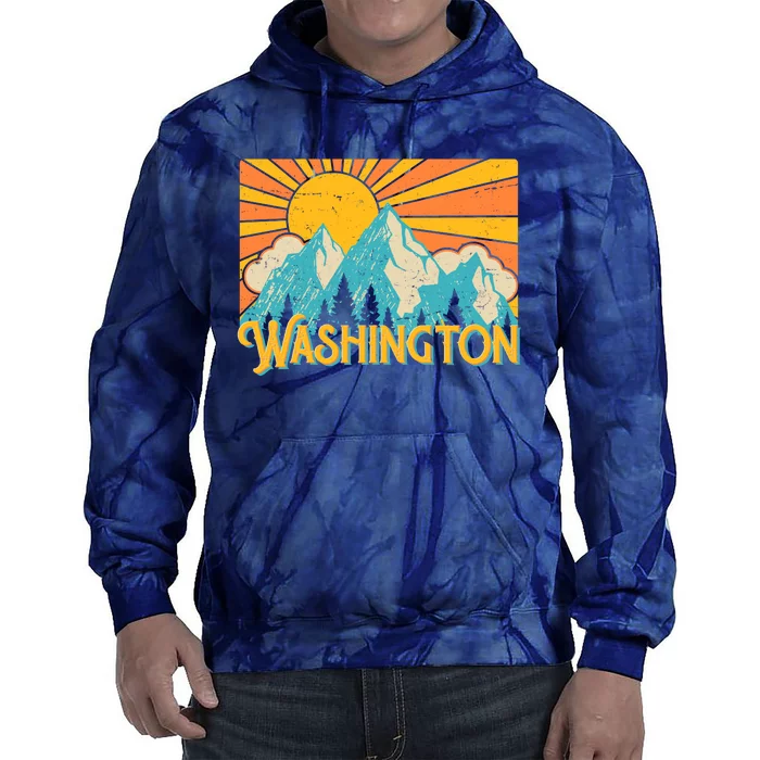 Vintage Retro Washington Sunshine Mountains Tie Dye Hoodie