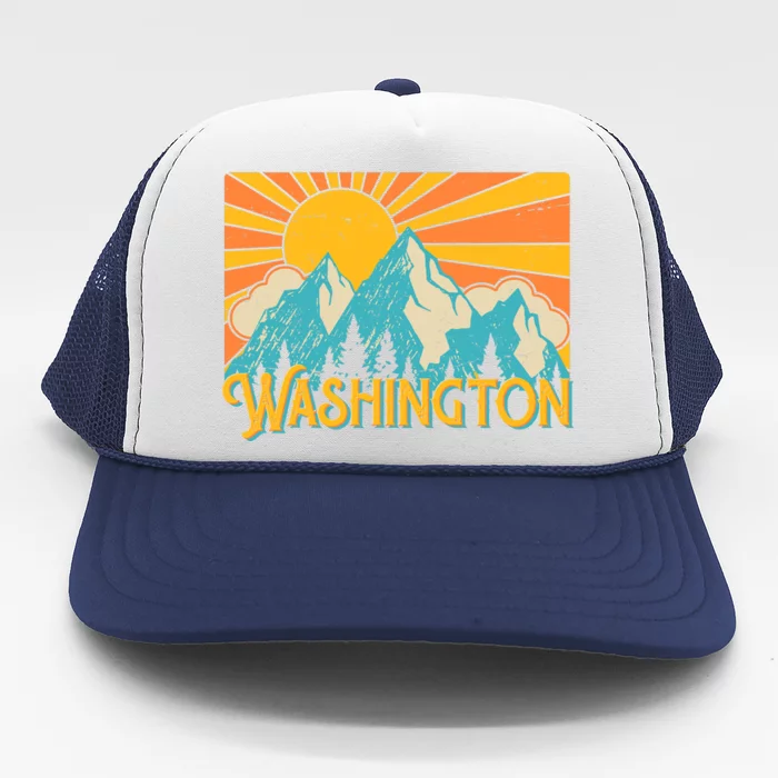 Vintage Retro Washington Sunshine Mountains Trucker Hat